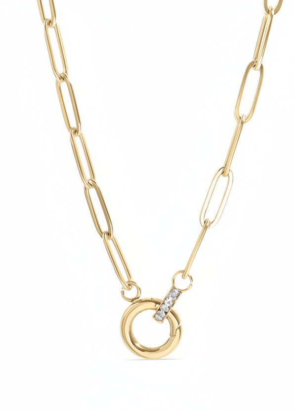 Paperclip Rhinestone Charm Holder 18" - Gold