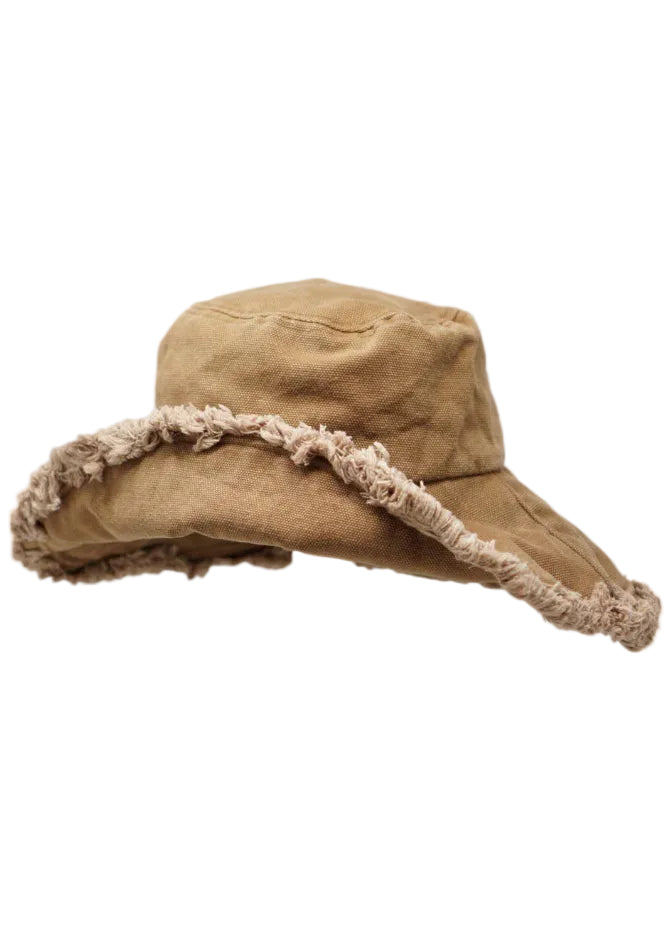 Keanu Twill Raw Edge Bucket Hat - Carmel
