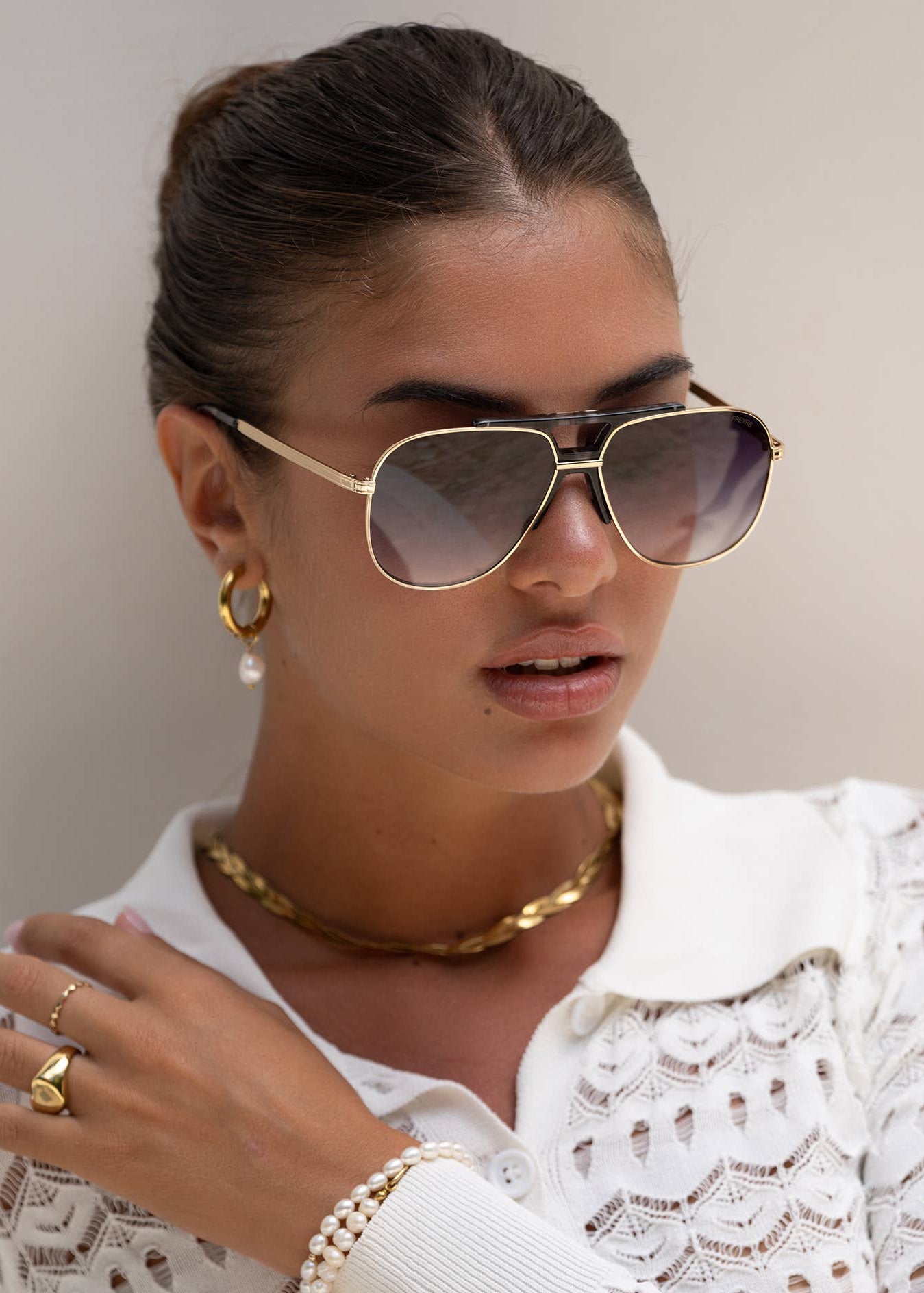 Logan Acetate Aviator Unisex Sunglasses: Light Gold / Gray
