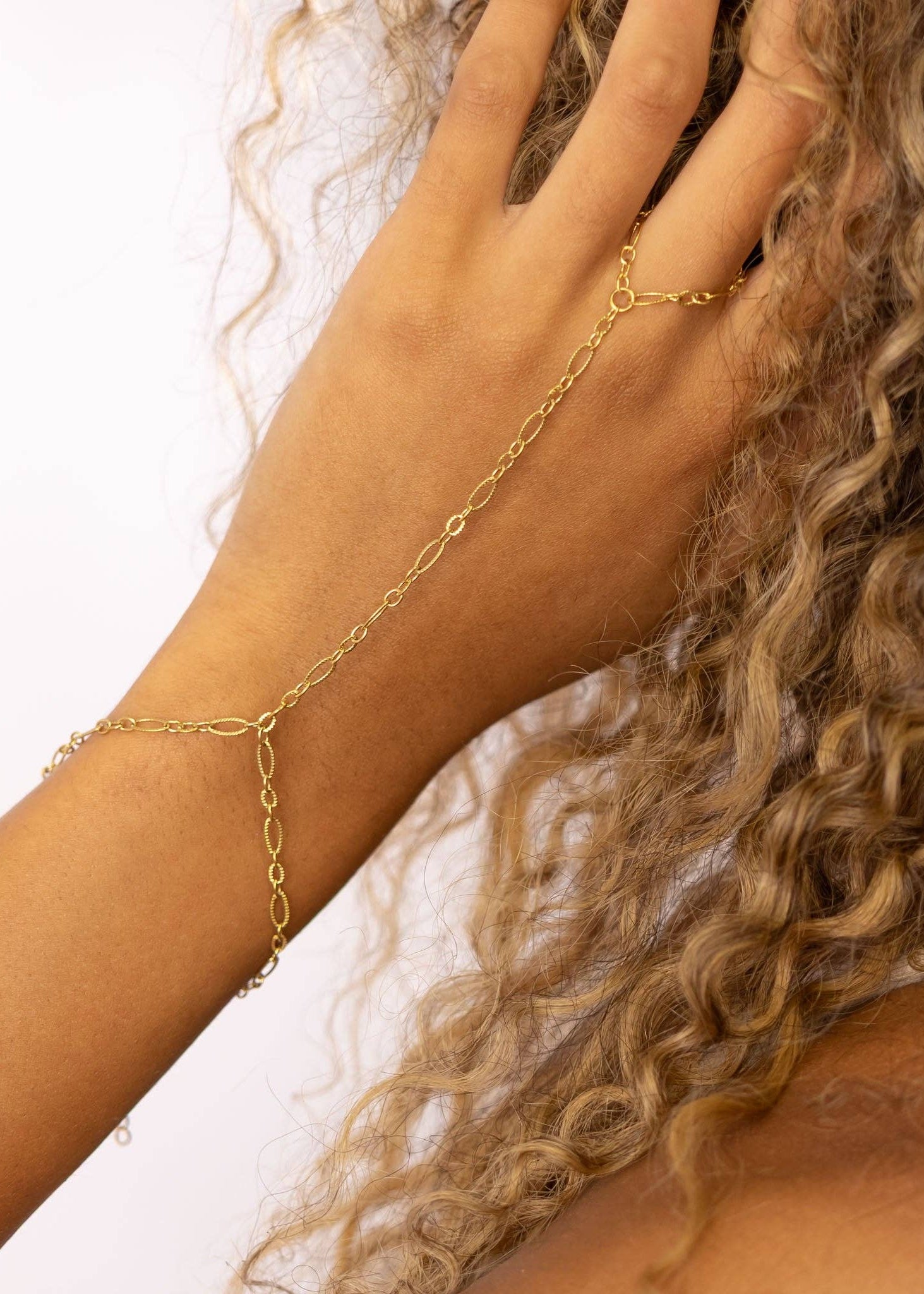 Hammered Oval Hand Chain: Gold