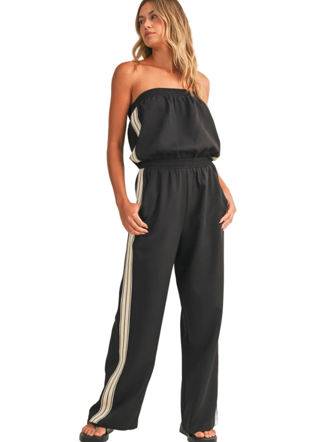 Strapless Stripe Trim Jumpsuit