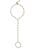 Black Beaded Hand Chain: Gold