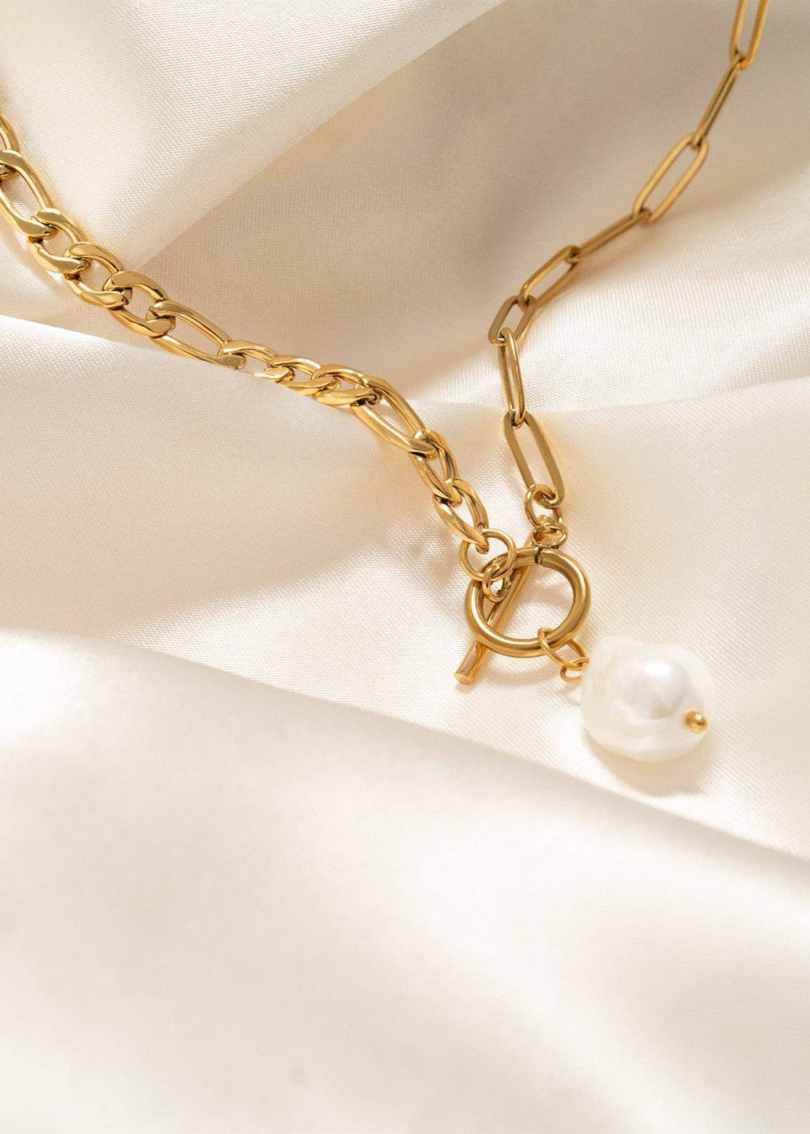 Freshwater Pearl Mix Chain Necklace - Gold
