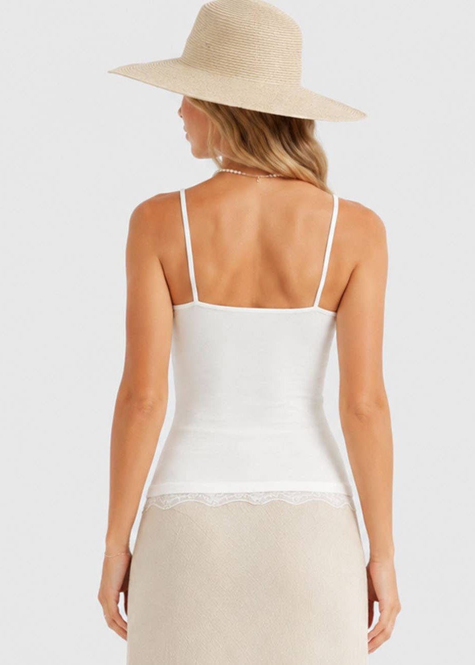 Lace Trim V-Neck Cami Top - White
