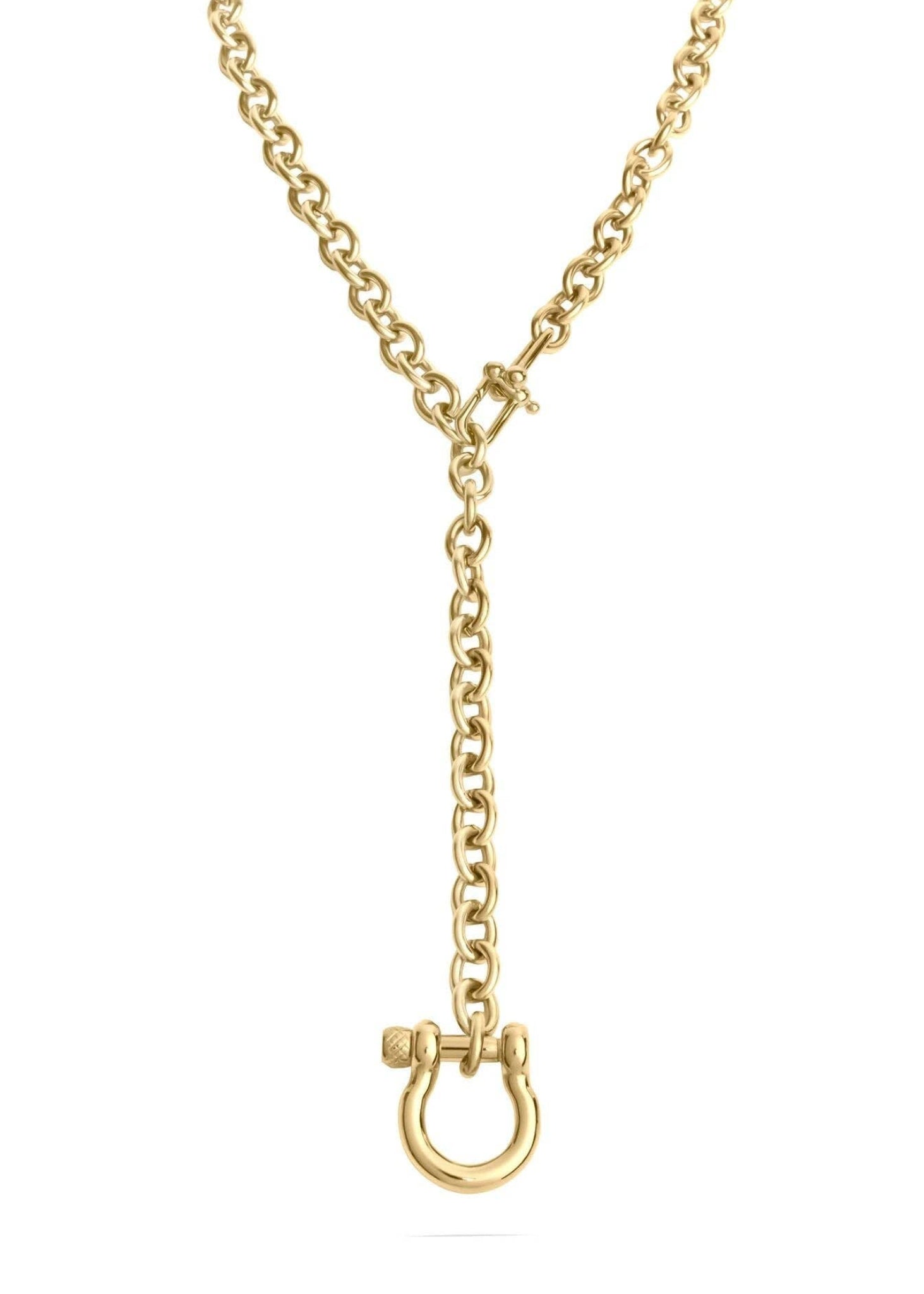 Y Necklace with Horseshoe Carabiner: Gold