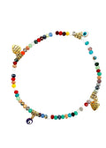 Multi Rainbow Beaded Stretchy Anklet with Charms