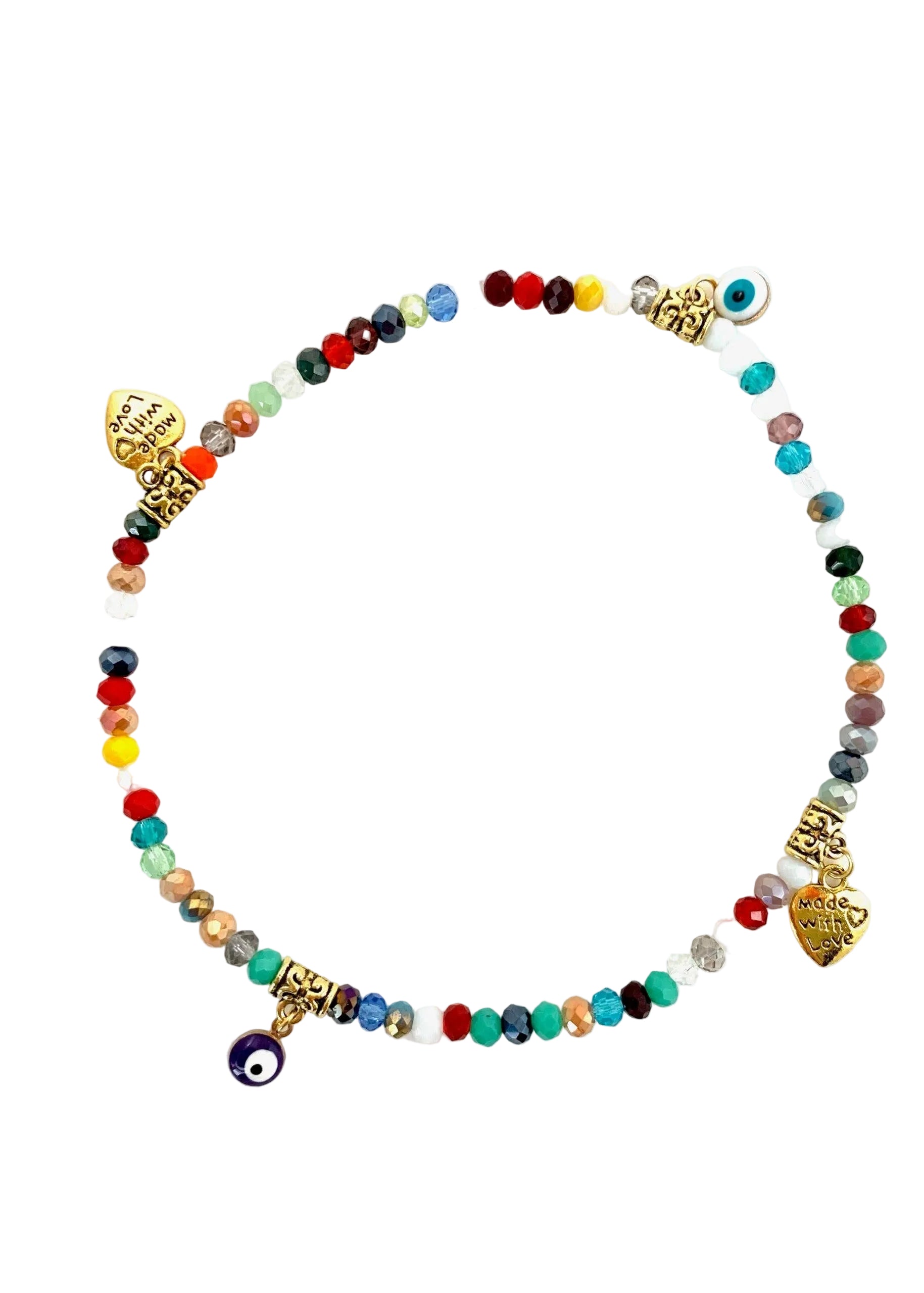 Multi Rainbow Beaded Stretchy Anklet with Charms