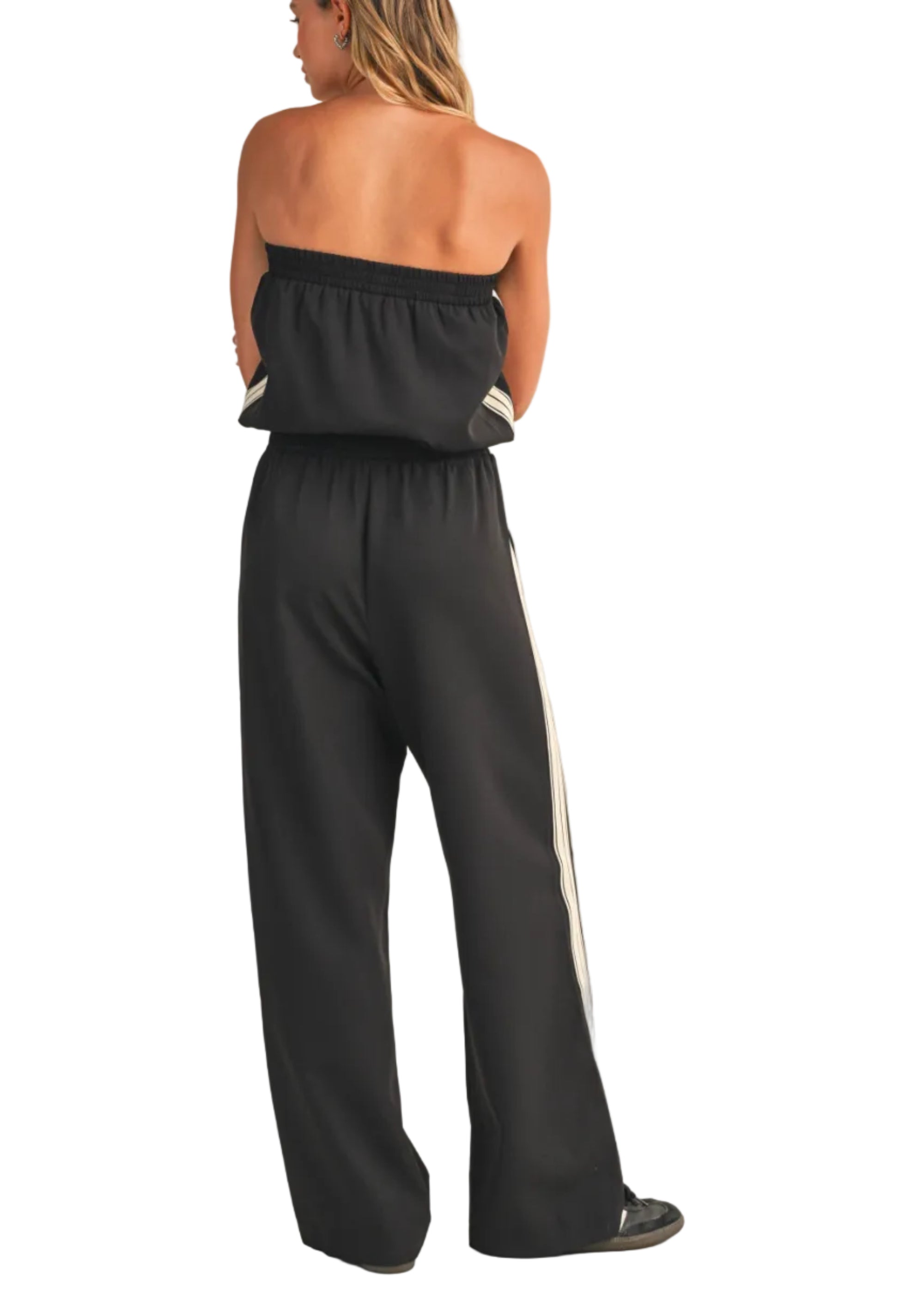 Strapless Stripe Trim Jumpsuit