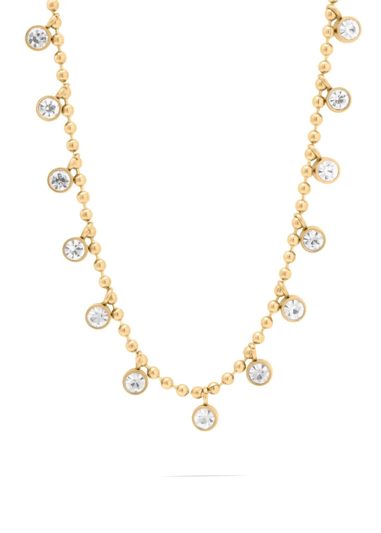 Round Stone Dangle Necklace - Gold