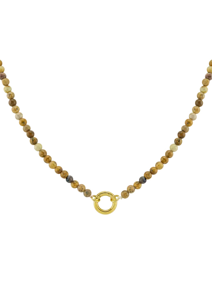 Semi Precious Natural Stone Charm Keeper Necklace: Picture Jasper