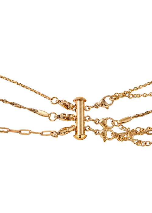 3 Row Layering Necklace Magnetic Clasp: Gold
