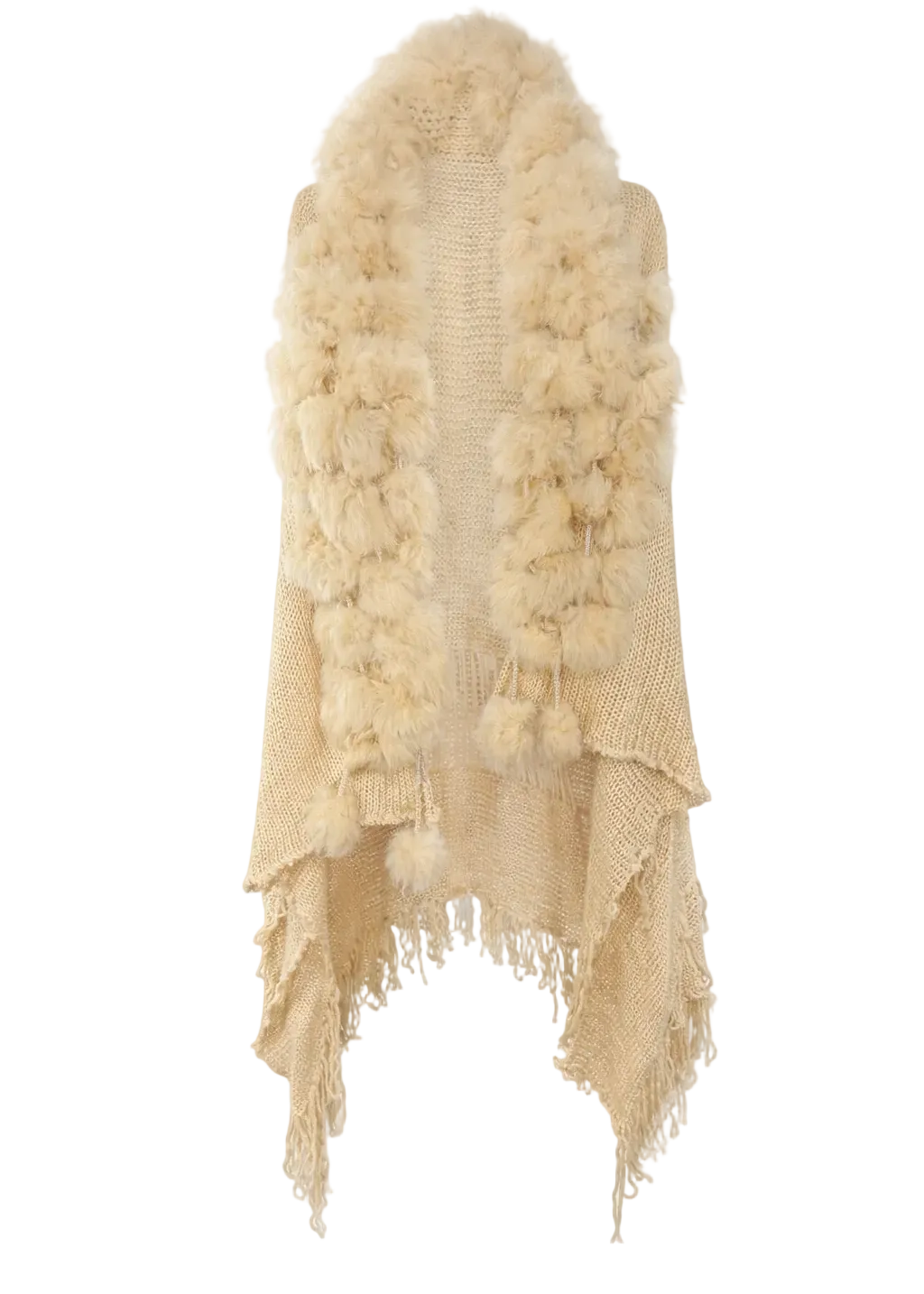 Pom-Pom Rabbit Fur Knit Vest