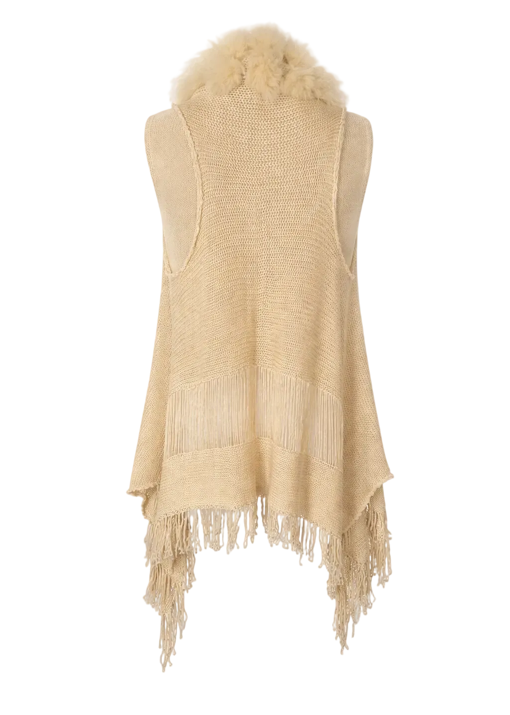 Pom-Pom Rabbit Fur Knit Vest