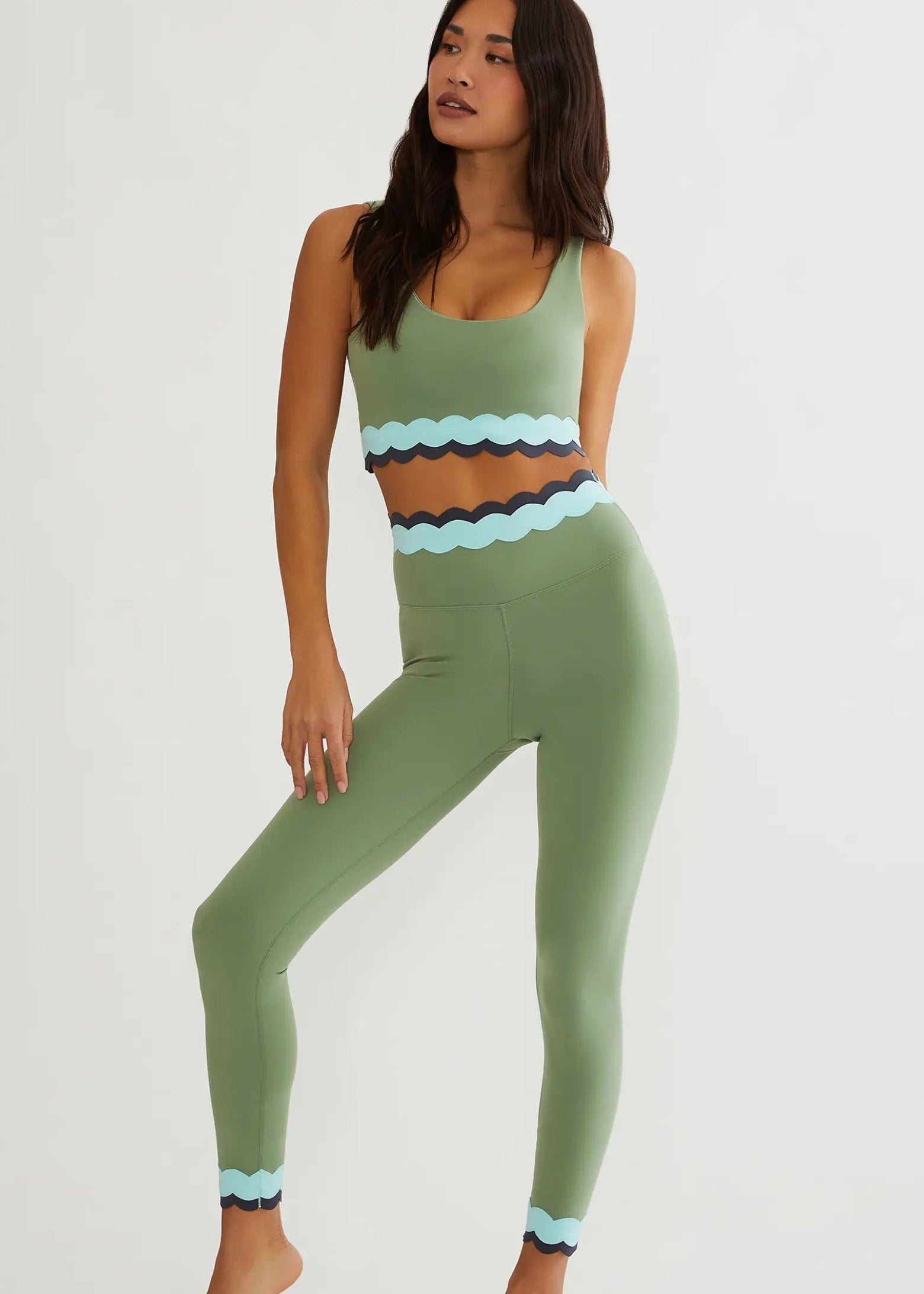 Stacy Scalloped High Waist Legging - Sage Mist
