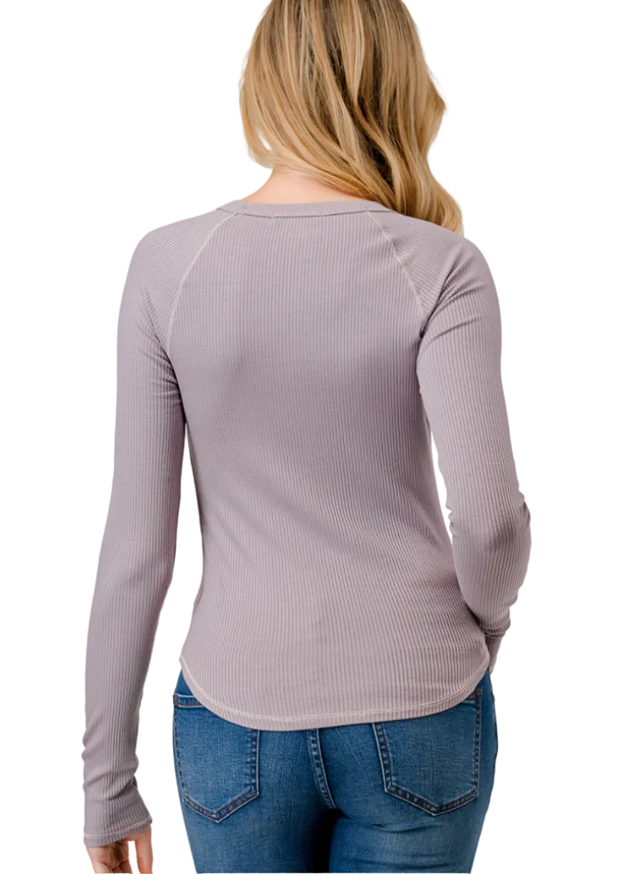 Long Sleeve Rib Raglan Top - Dusty Lilac