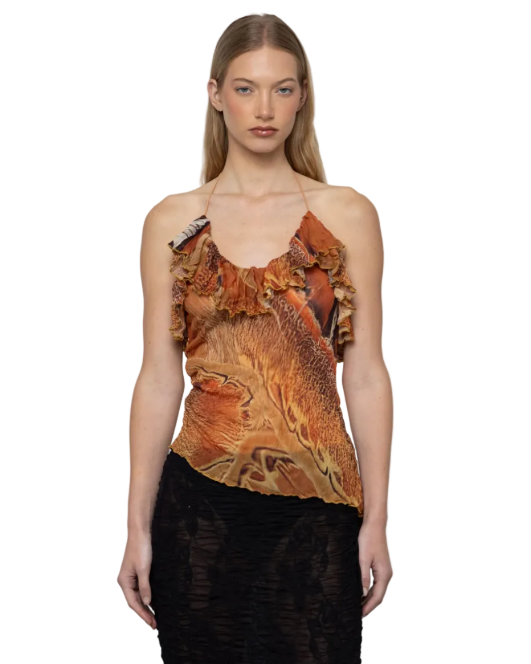 Asymmetric Ruffle Printed Top