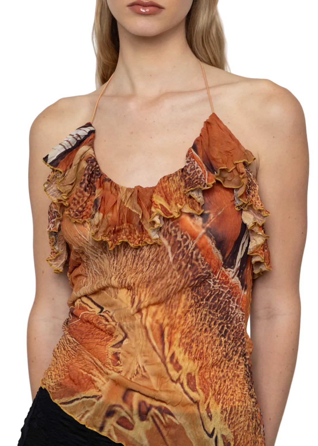 Asymmetric Ruffle Printed Top