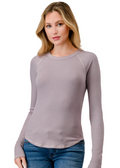 Long Sleeve Rib Raglan Top - Dusty Lilac