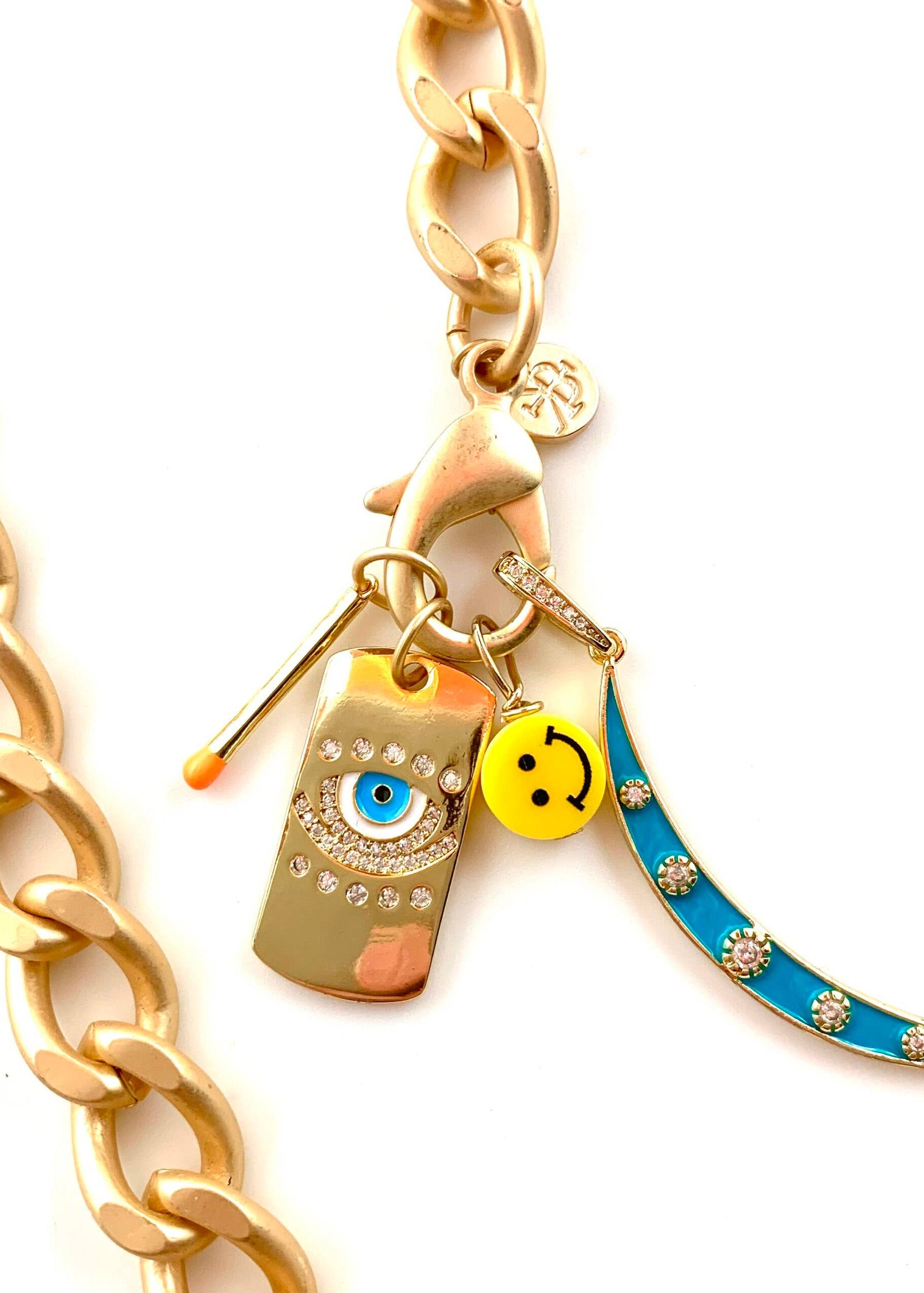 1.25" Turquoise Enamel & Pavé Eye Gold Dog Tag Pendant