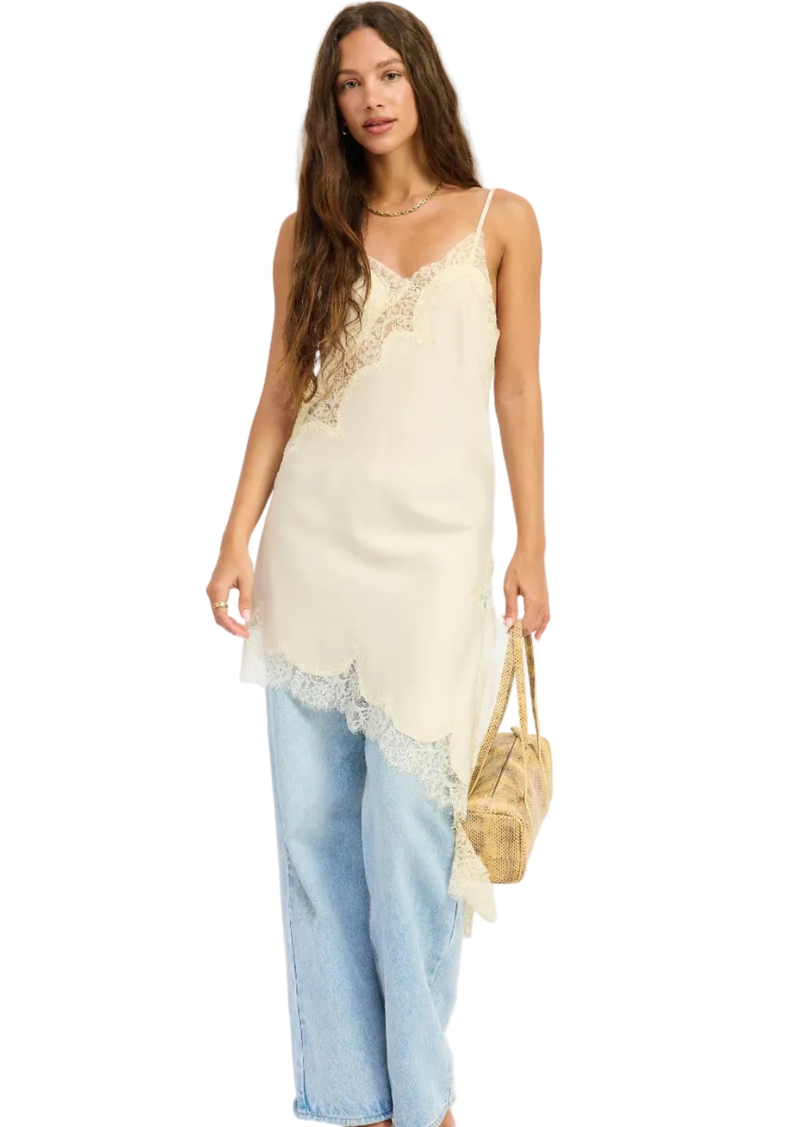 Satin Lace Dress - Cream