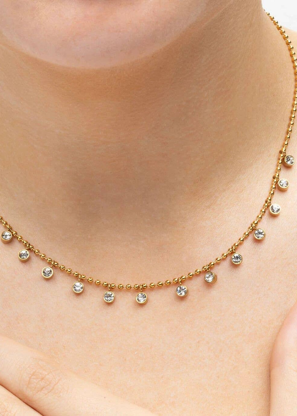 Round Stone Dangle Necklace - Gold