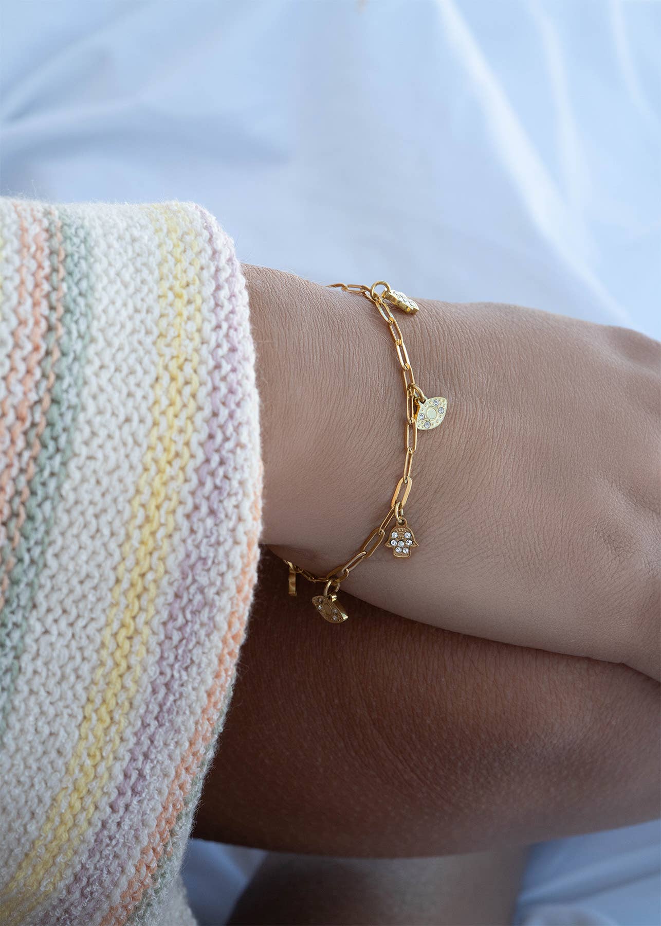 Paperclip Chain Charm Bracelet - Gold
