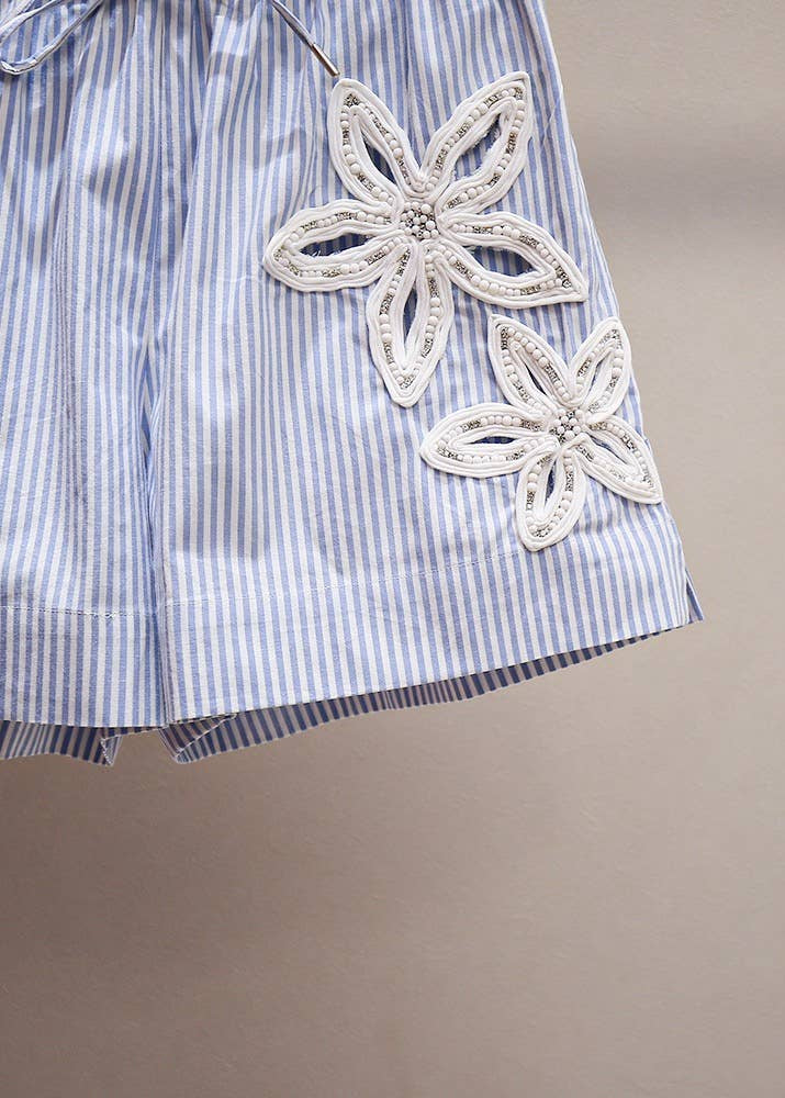 Striped Floral Applique Shorts