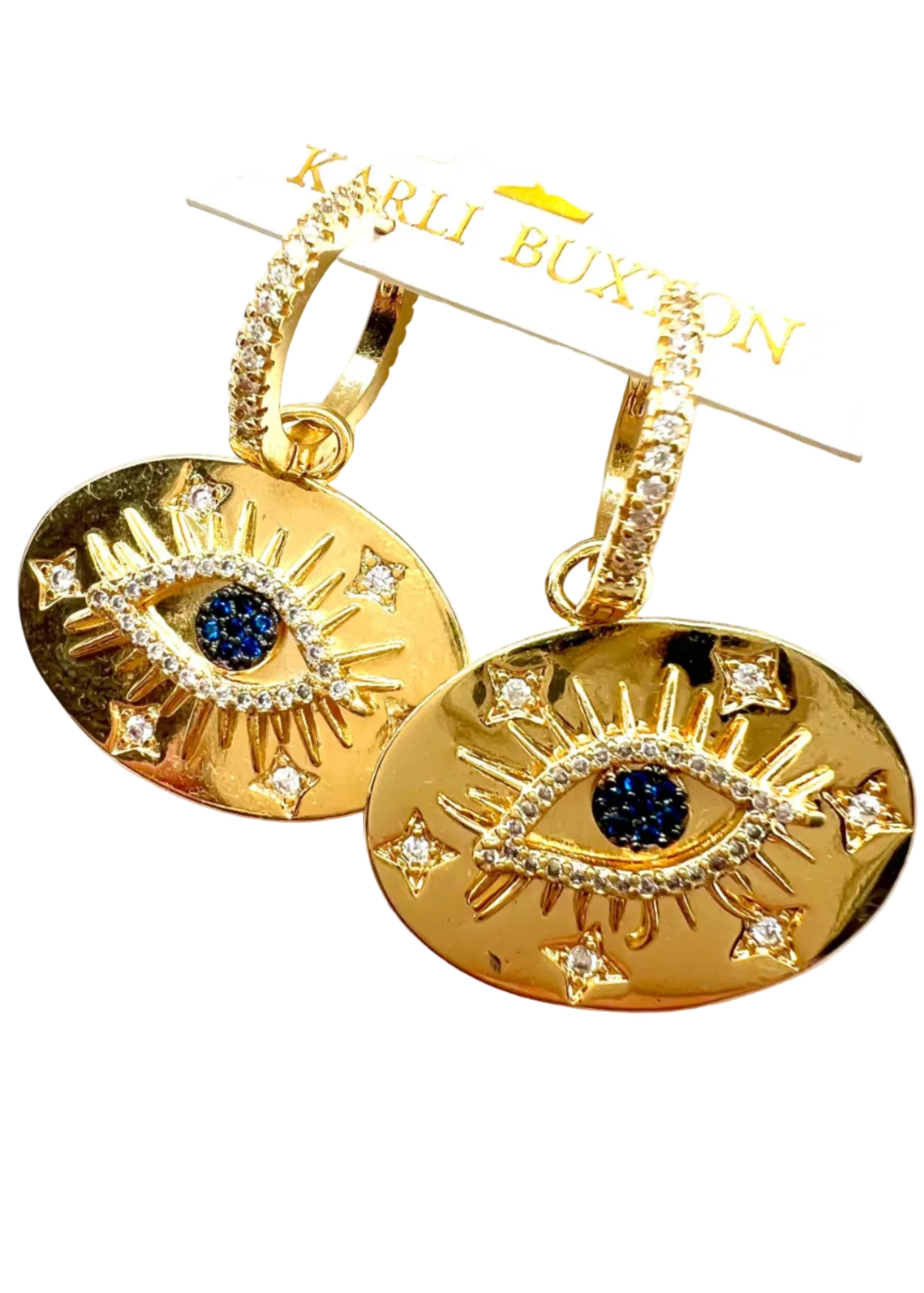 Eyes Pavé Hoop Huggie Earrings with Gold Eye Embellishment