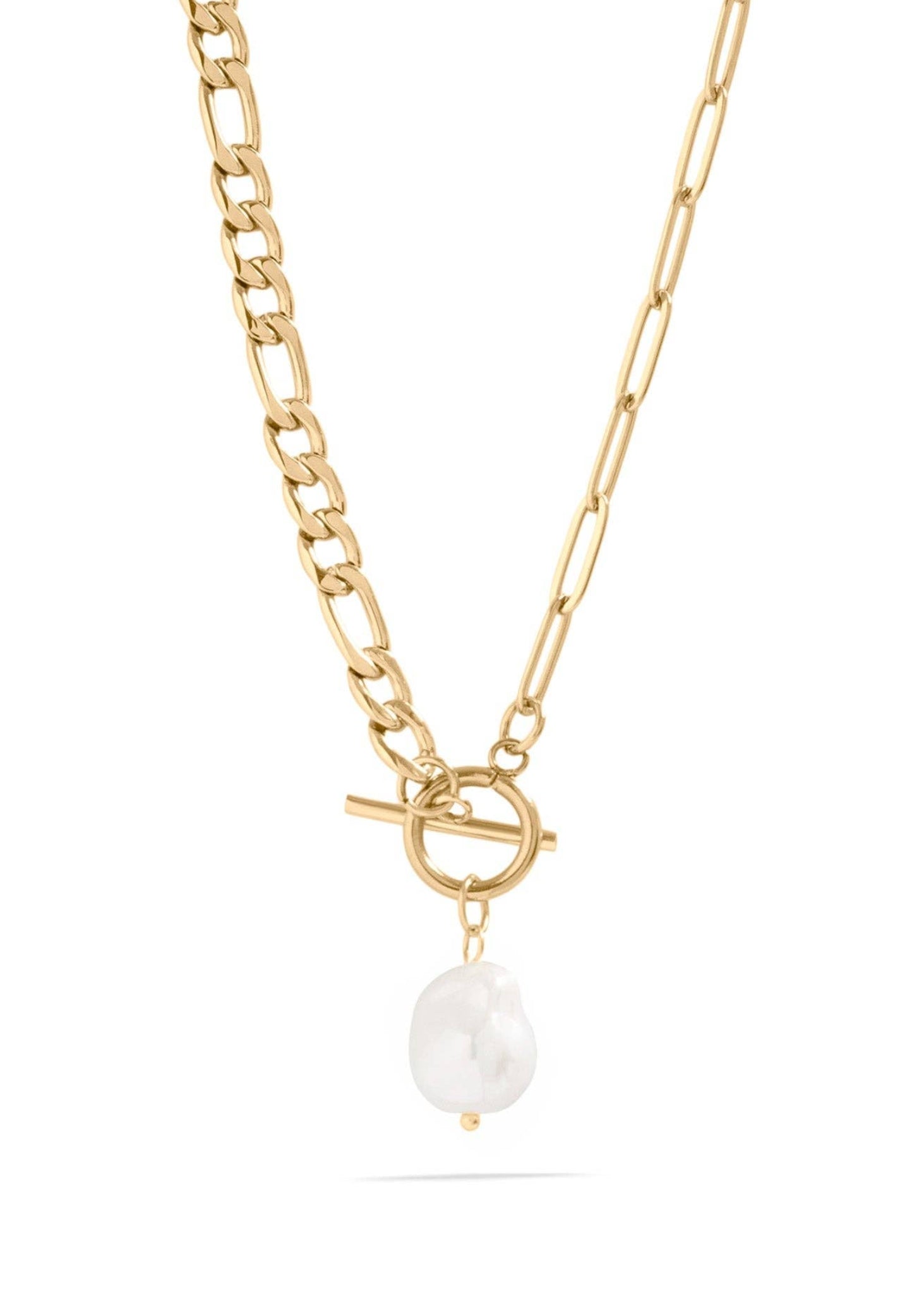 Freshwater Pearl Mix Chain Necklace - Gold