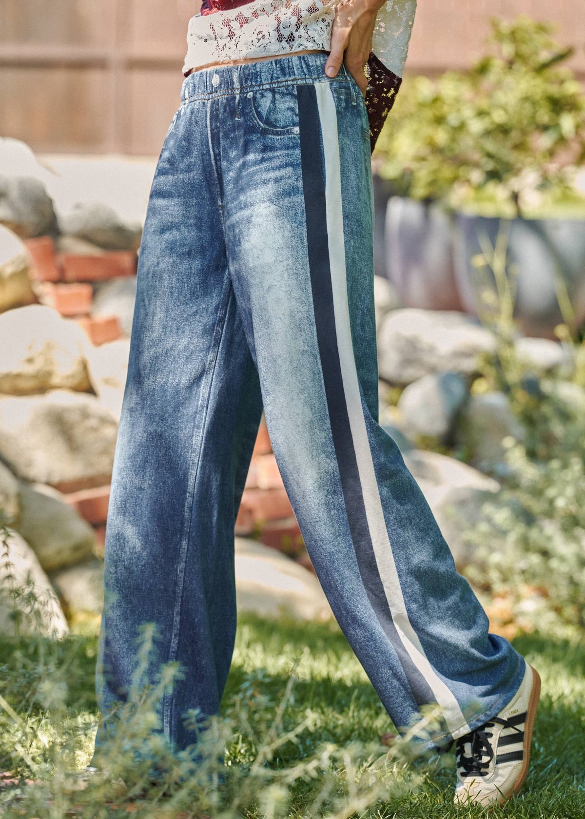 Faux Denim Track Pant by Urban Daizy - alternate view 2