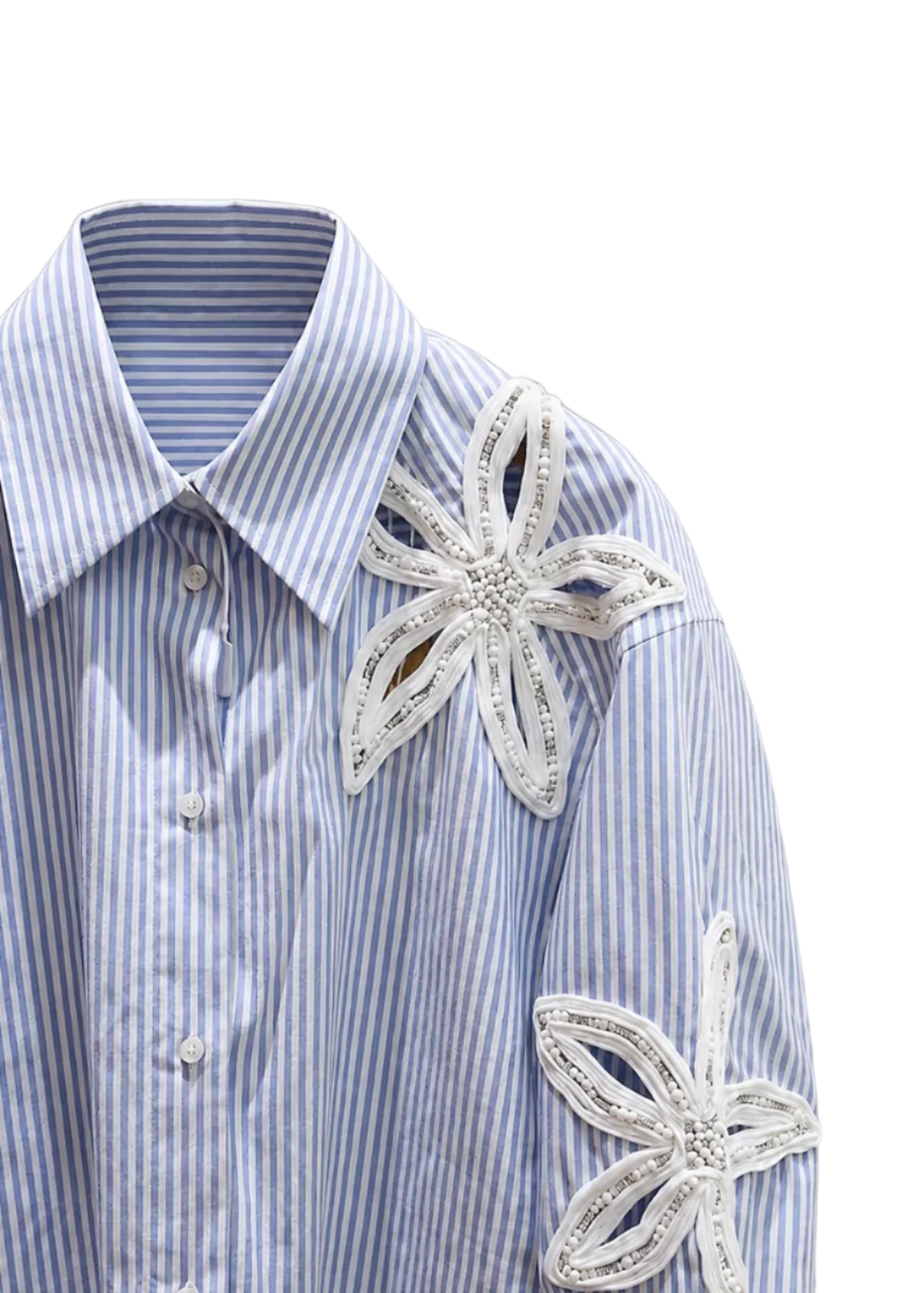 Striped Floral Applique Button Up Shirt