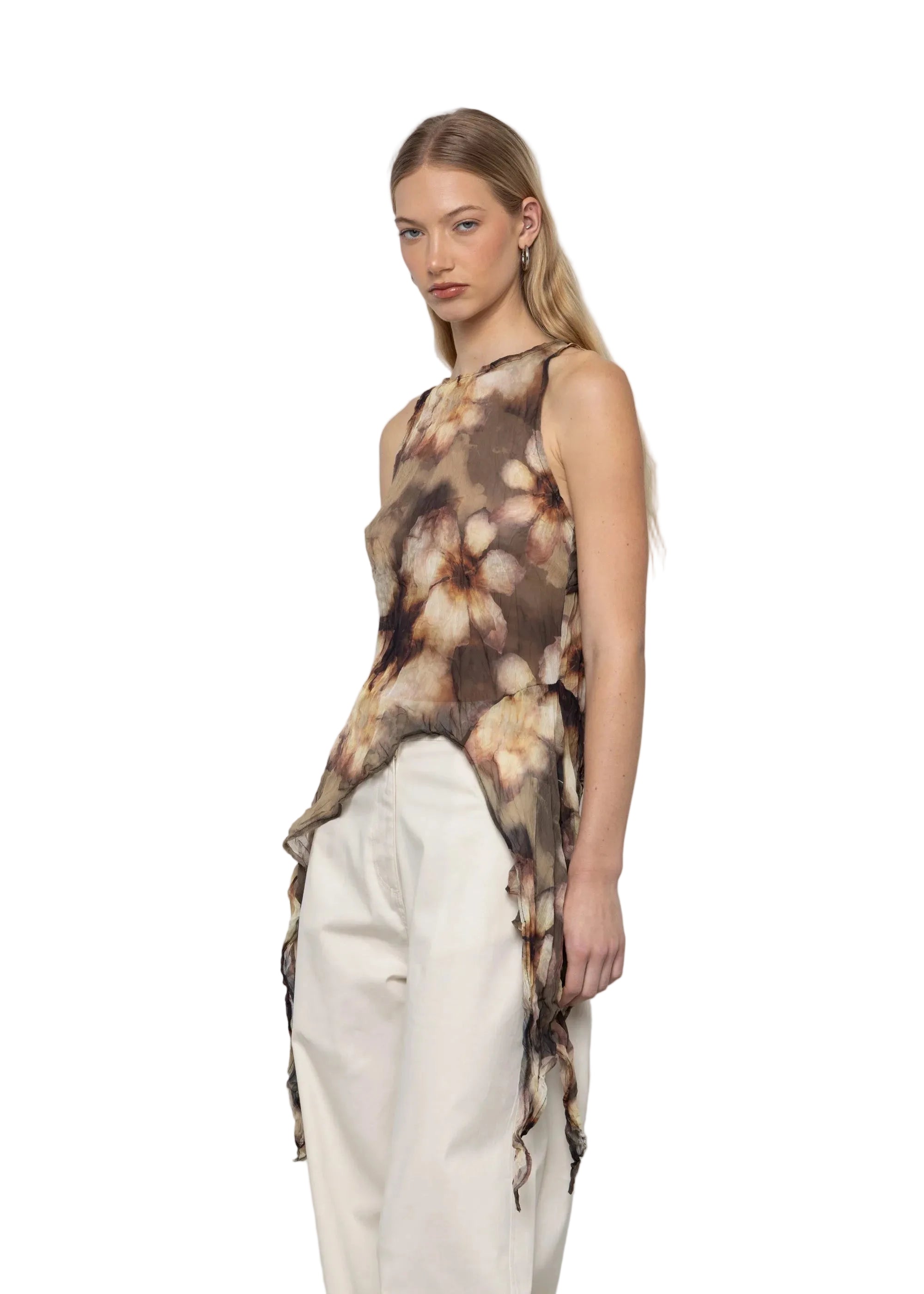 Printed Asymmetric Chiffon Top