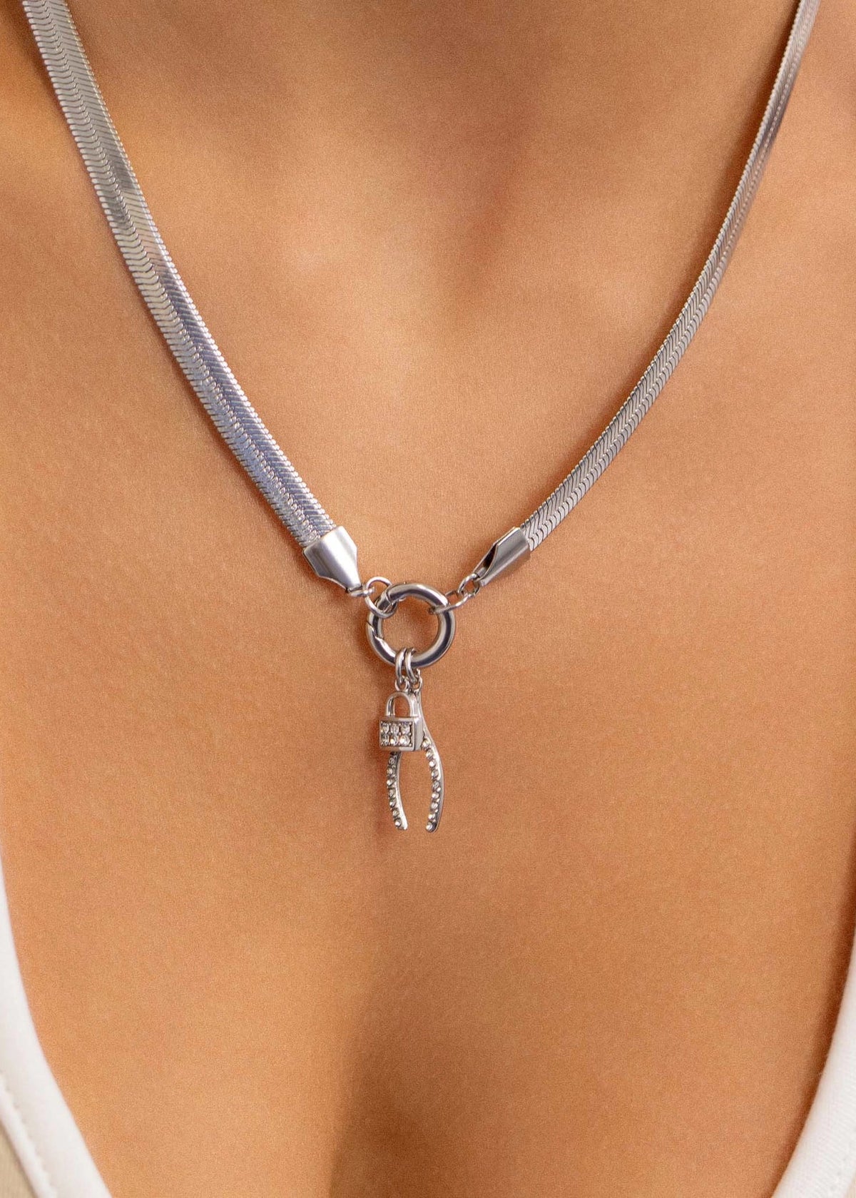 Herringbone Charm Holder - Silver