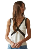 Satin Contrast Lace Trim Tank - White by By Together