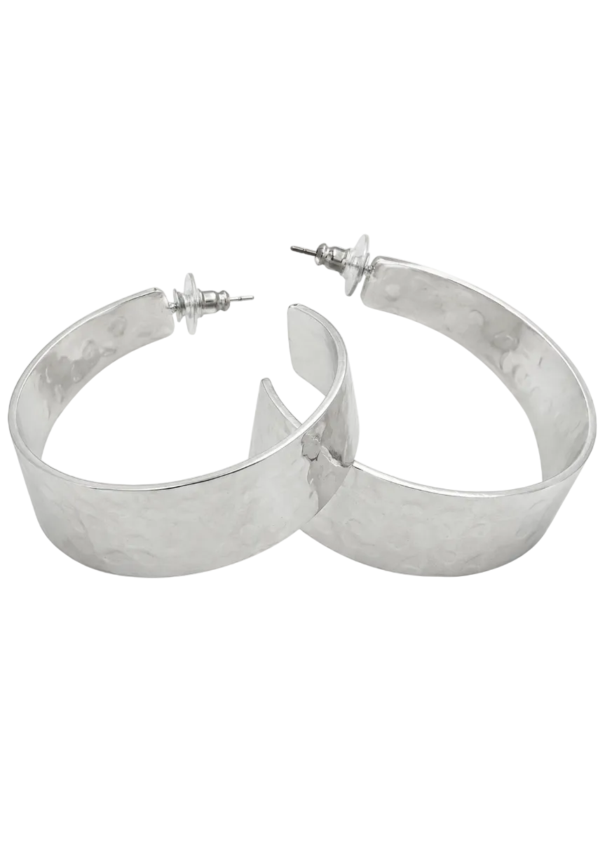 Hammered Cuff Hoop Earrings: Silver