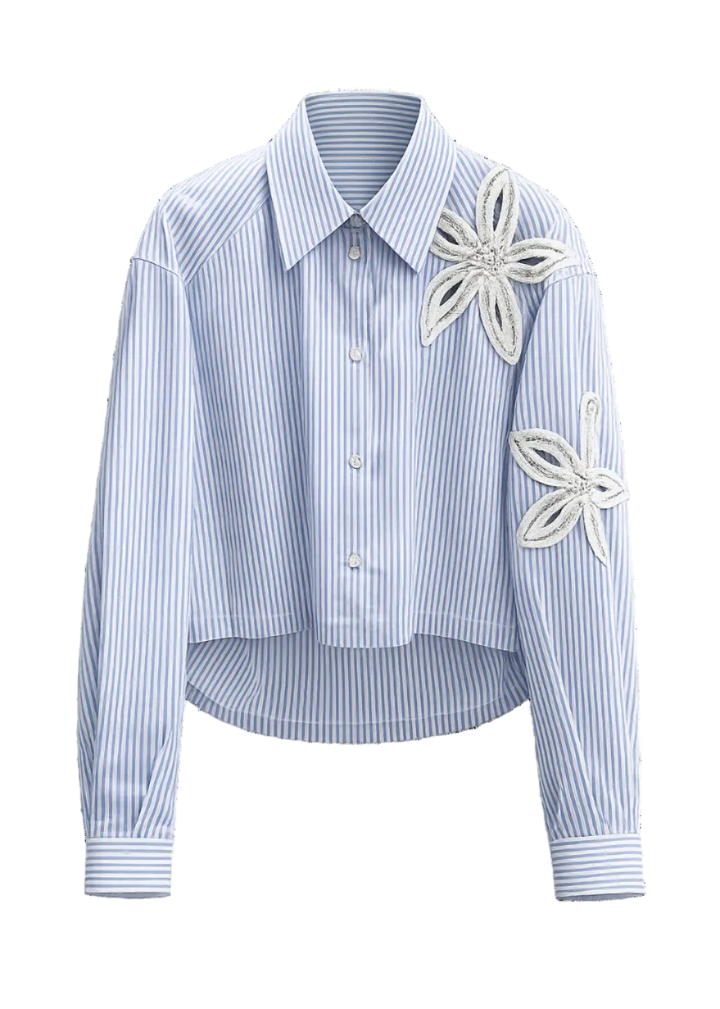 Striped Floral Applique Button Up Shirt