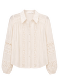 Lace Trim Button-Up Blouse