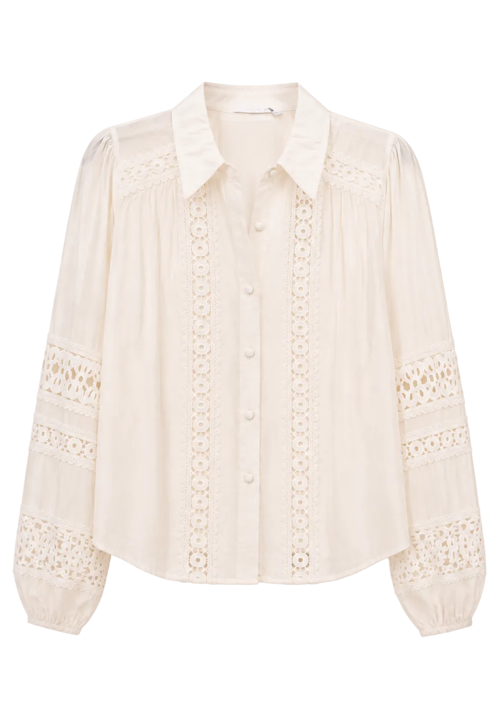 Lace Trim Button-Up Blouse